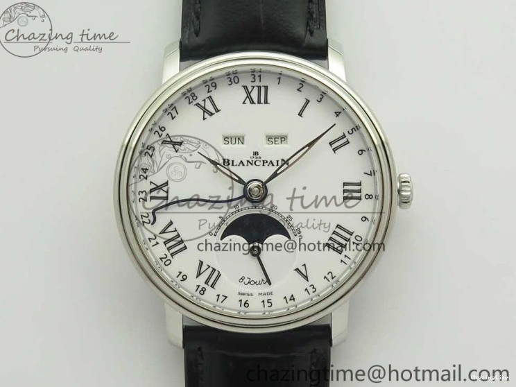 0512 FlexibleFit Villeret Quantième Complet 8 Jours SS Complicated Function OMF 1:1 Best Edition White Dial on Black Leather Strap A 7984